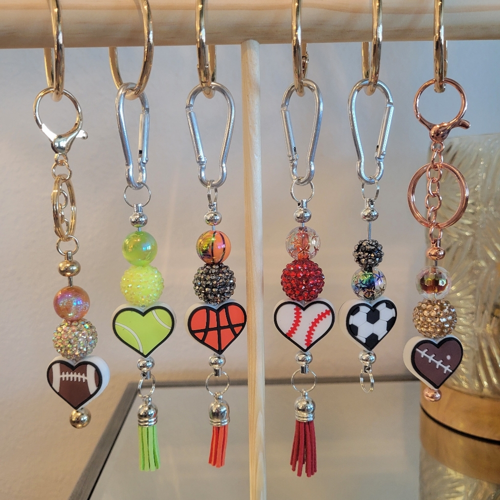 Silicone Sports Beaded Jewelry Keychain Purse Backpack Fob Charm Festival Beads